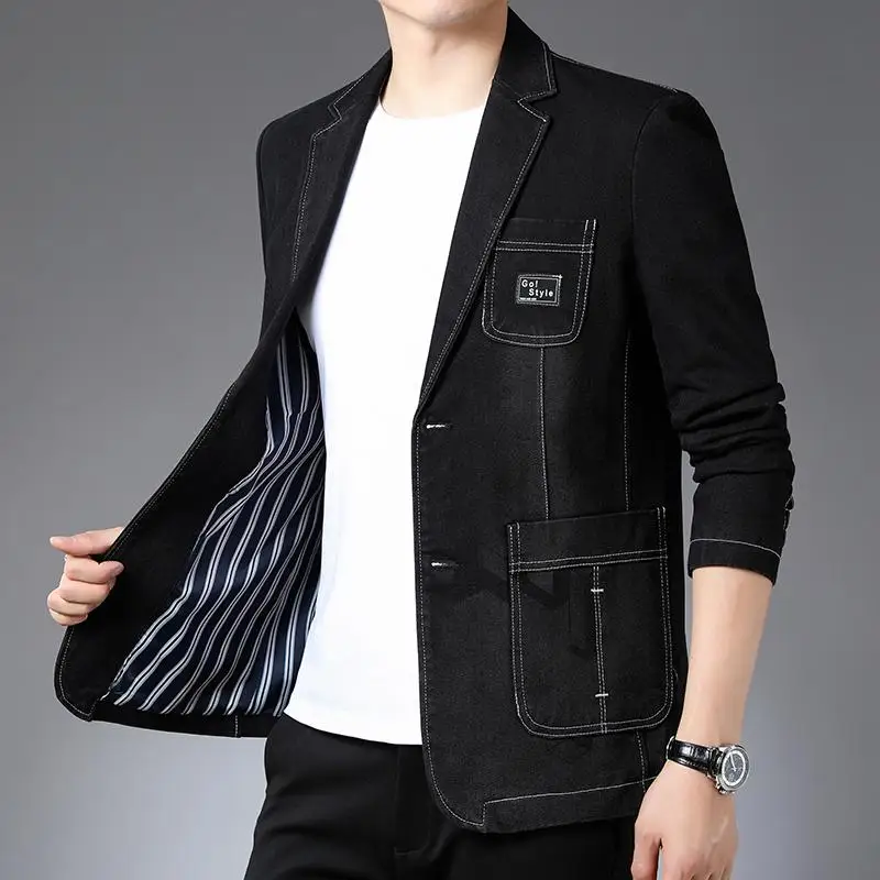 -Boutique Men's Fashion Business Gentleman Casual Slim-fit Elegant Korean Version of All Host Denim British Style Blazer
