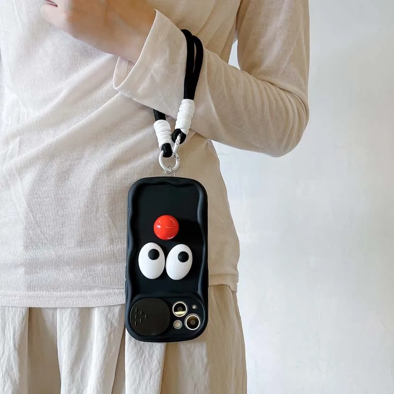 Tecknade ögon Handledsrem Mjukt skal för iPhone 14 Pro Max 15 Plus Kameralinsskyddsfodral för iPhone 11 12 13 14 15 Pro Max_voghion.com