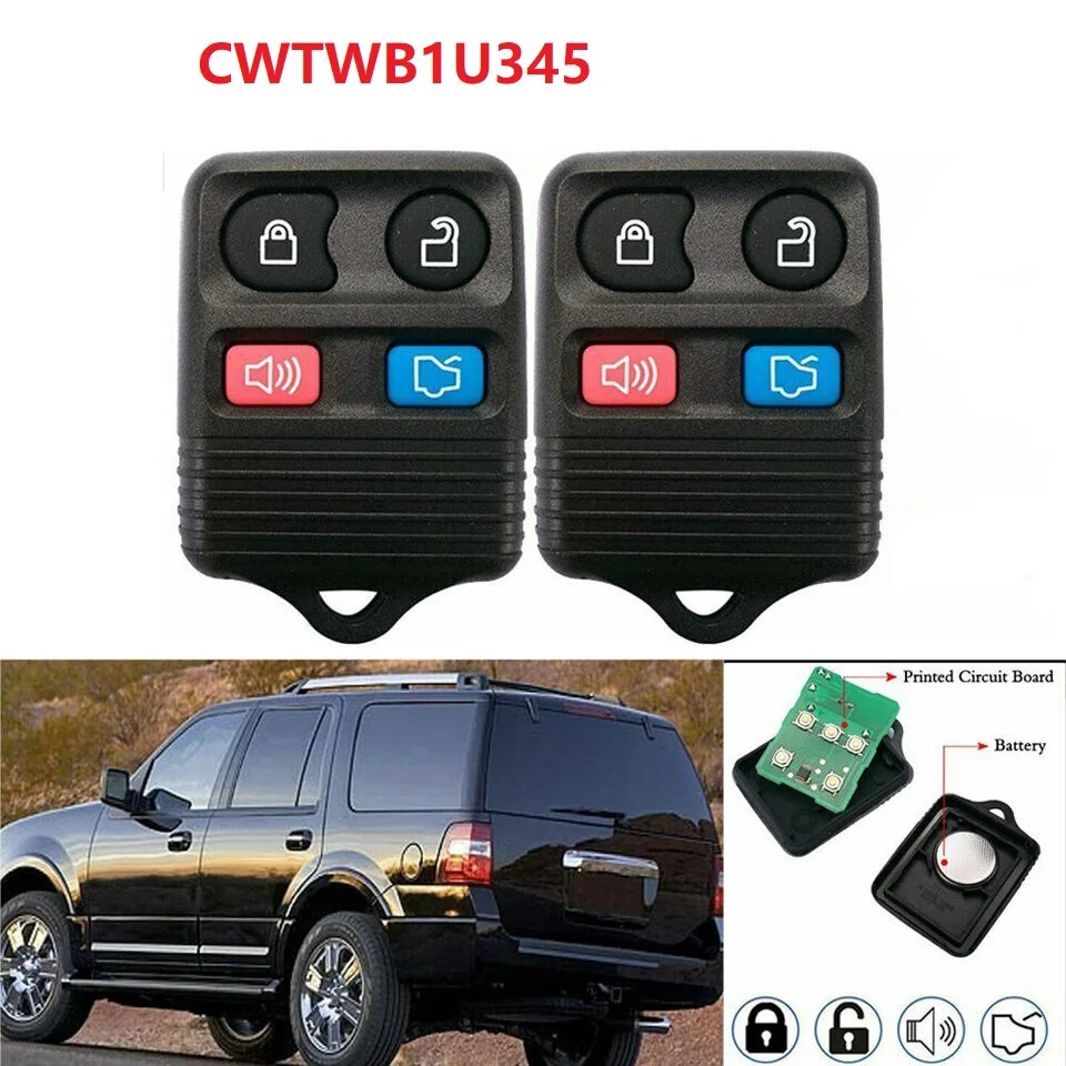 2Pcs Car 3/4 Buttons Remote Key Keyless Entry Fob 315MHz Replacement Control Key Fob Transmitter Alarm CWTWB1U345 for Ford