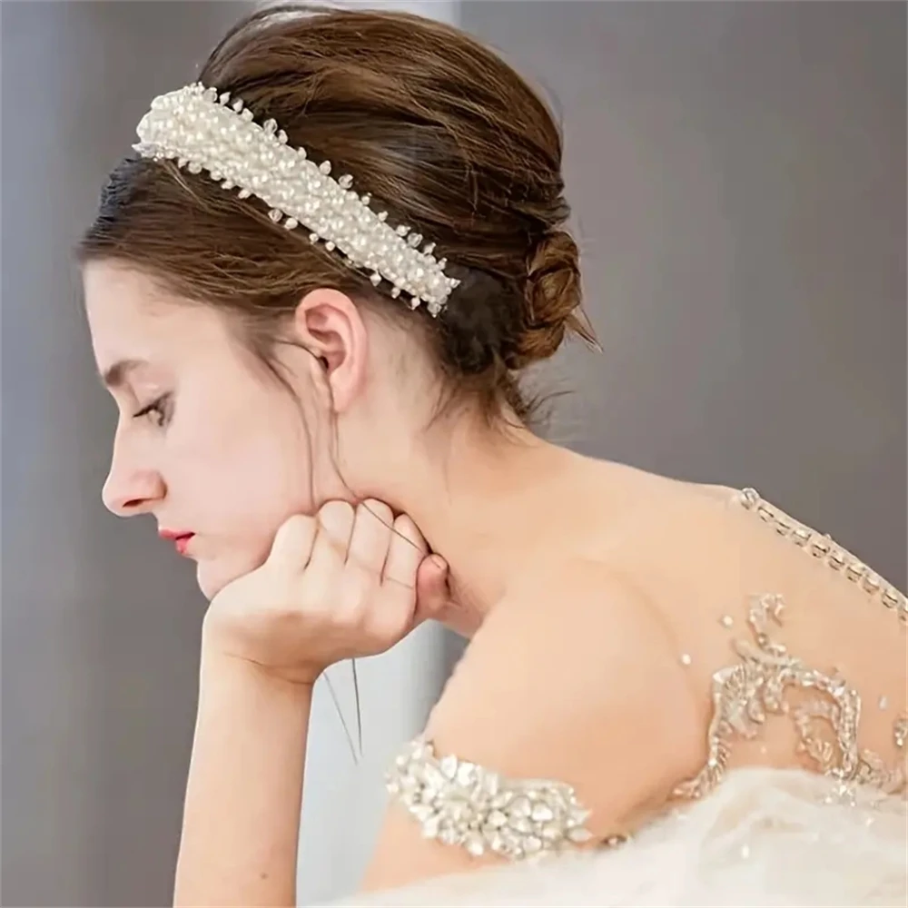 1pcs Fashion Elegance White Faux Pearl Hair Hoop Bridal Headbands Wedding Hair Accessories For Women New Wide Headband