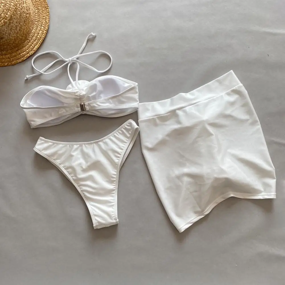 

Three-piece Women Swimsuit Sexy Women Bikini Set Stylish 3-piece Women's Bikini Set with Floral Decor Cover Up Skirt for Summer