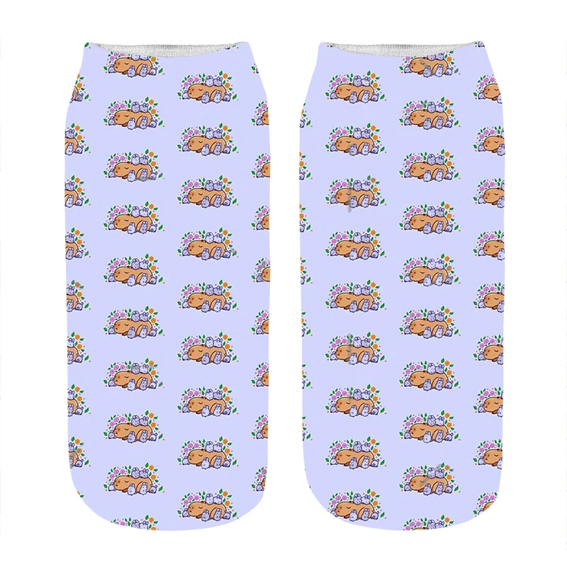 

Women's socks Cartoon Capybara with bunnies Printed Socks Woman harajuku Happy Funny Novelty cute girl gift Socks for women