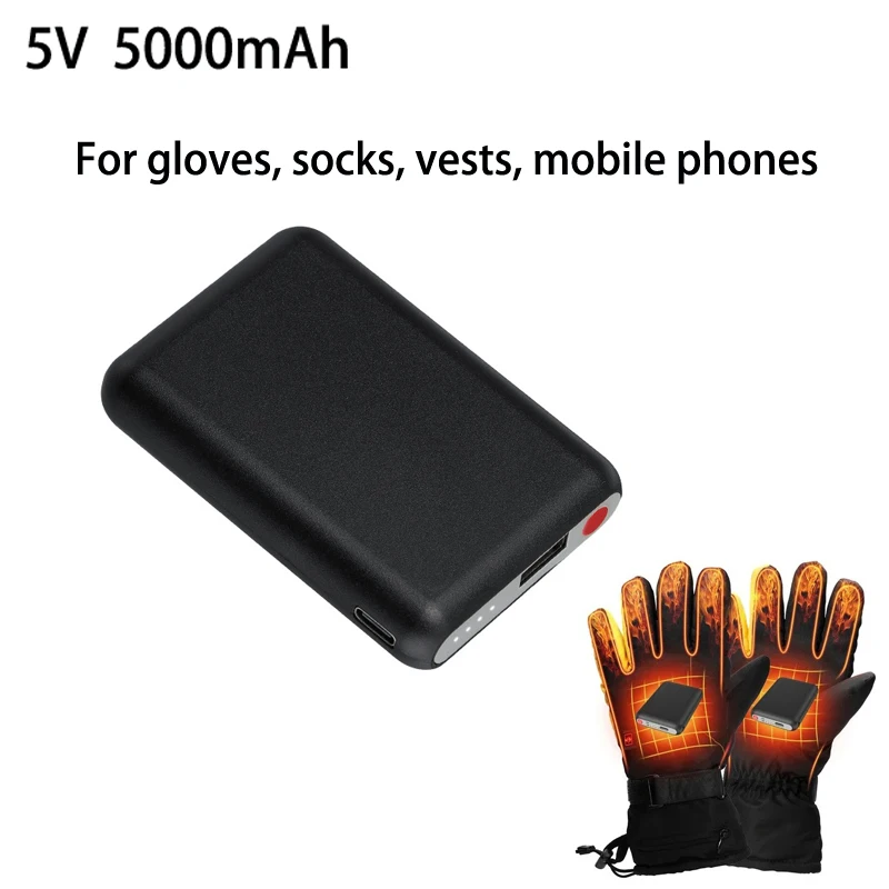 Gants chauffants 5V 5000mAh, batterie externe Rechargeable pour gilet chauffant, chaussettes chauffantes, Batteries d'hiver et d'extérieur, alimentation Mobile
