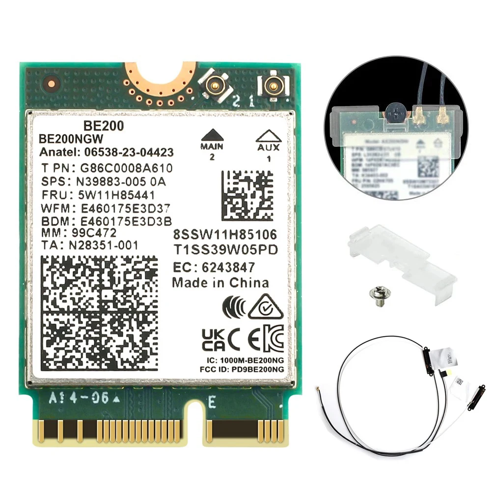 새로운 BE200 Wi-Fi 7 Bluetooth 5.4 Wifi 카드, Intel BE200NGW 2.4/5/6 GHz 5.8 Gbps, Win..