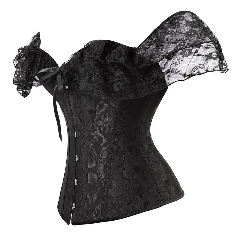 Damen Rüschen-Korsett-Top Spitzen-Bustier Schulterfreies Oberteil mit Stahlbügel Verstellbar Vintage Mode Sexy Dessous Übergröße – Detail 5