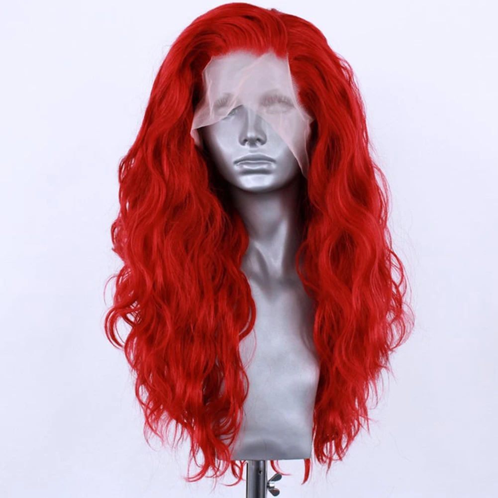 AMY Red Synthetic Lace Front Wigs for Women Water Wave Lace Wig Free Part Cosplay Wigs Natural Hairline Party Hair Frontal Wig 3