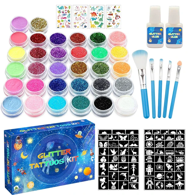 Glitter Tattoo Kits Templates Flash Temporary Tattoo Kits With Brushes Kids  Adult Face Body Painting Art Tool Set Christmas Gift - Temporary Tattoos -  AliExpress