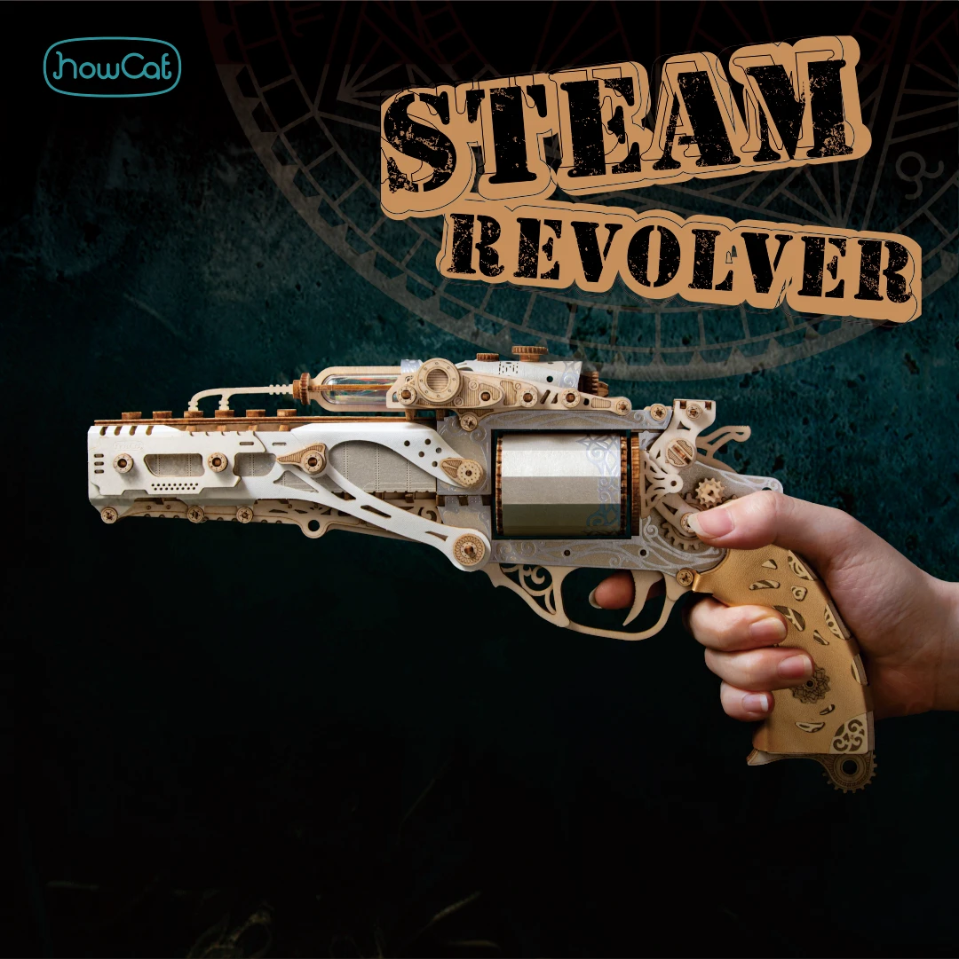 MMZ MODEL DIY 3D Wooden Puzzle Steam Revolver Assembly Model Kits Toys For Children Kids Girls Birthday Gift 4