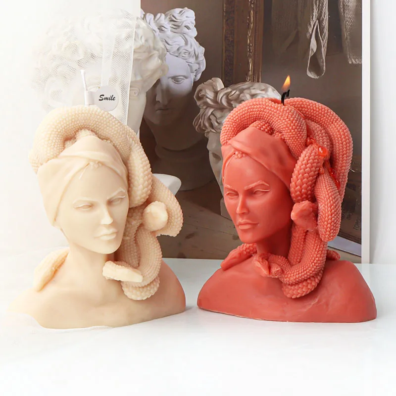 Large Medusa Head Statue Candle Silicone Mold 3D Snake Woman Portrait Plaster Candle Mould Chocolate Baking Tool Home Decor Gift