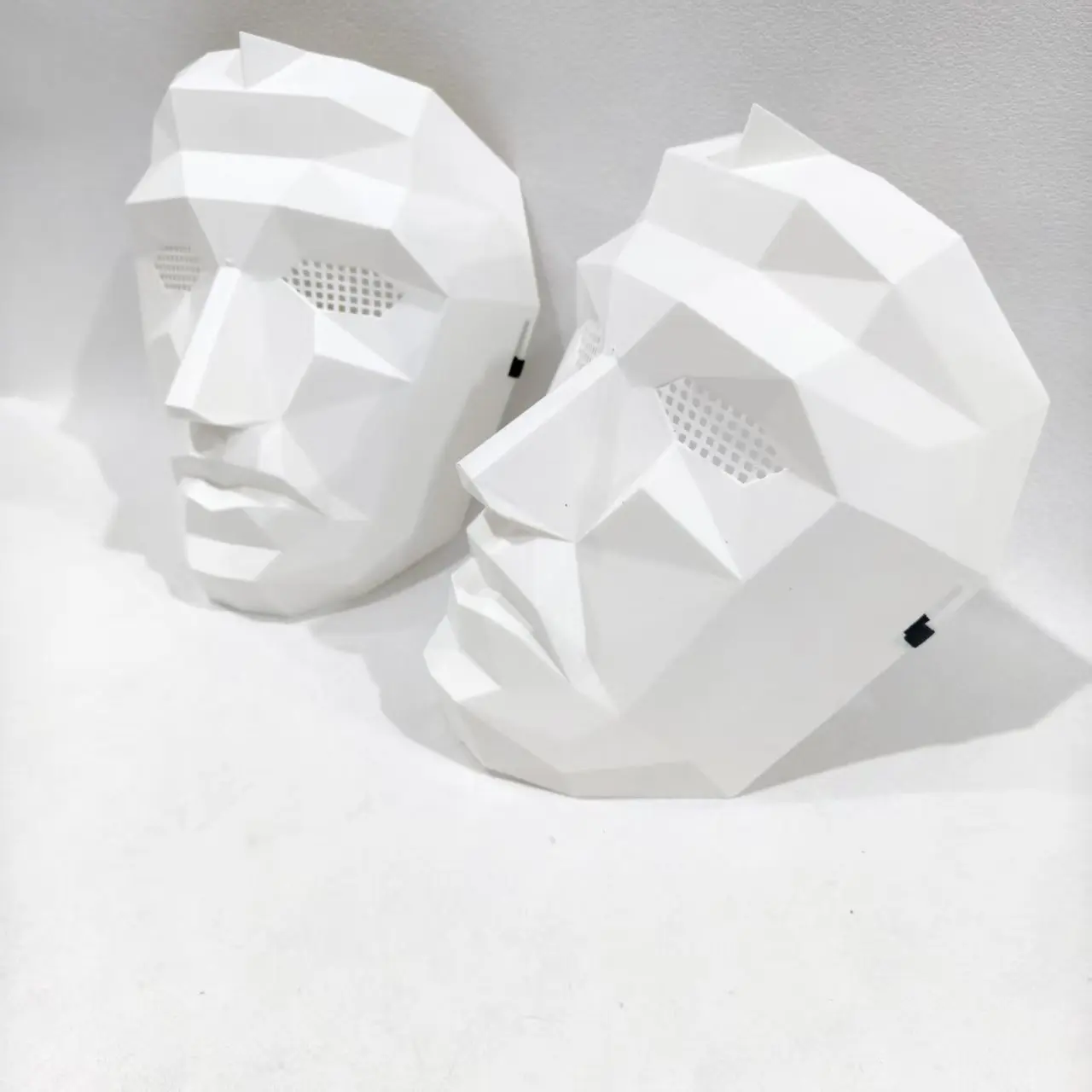 Geometric Faceted Full Face Mask Duo: Black & White Breathable Masquerade Costume Accessories Set