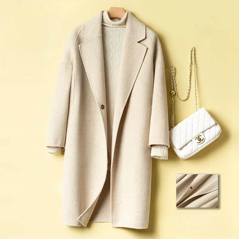 

Autumn Winter Women Wool & Blend Cloth Coat Warm Long Length Single Breasted Female Elegant Outerwear Loose Woolen Overcoat A291