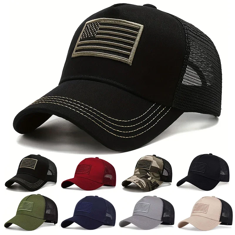 Unisex Baseballkappe mit USA-Flagge, atmungsaktive Sommermütze, taktische Mütze für Männer und Frauen, Unisex Hip-Hop-Kappen, Outdoor-Sport-Trucker-Mütze