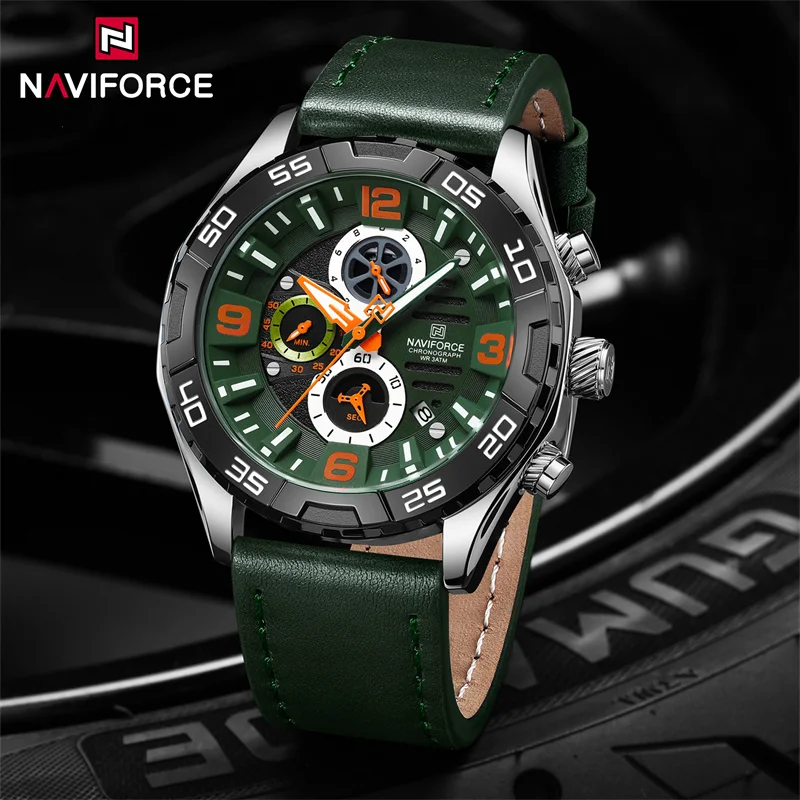 NAVIFORCE Men's Quartz Watch Original TOP Brand Leather Strap Fashion Waterproof Luminous Date Wristwatch Relogio Masculino 2024