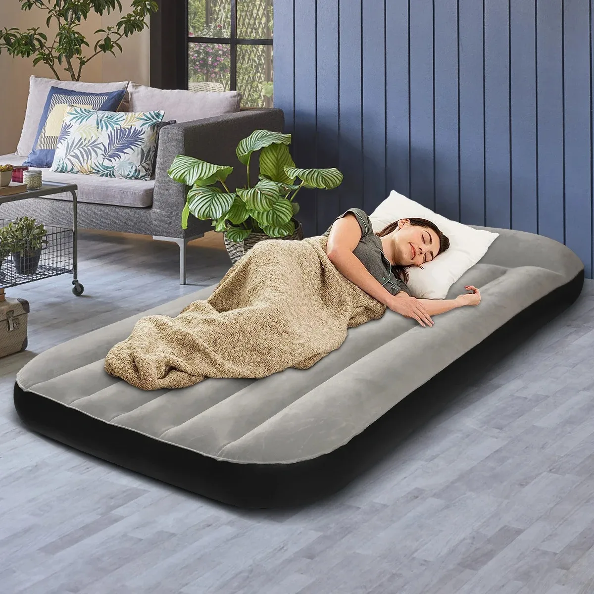 Interior Air Mattress Glamping Mats PVC Inflatable Sleeping Mattress 1/2 Person Camping Bed Mat Built-in Pump Thicken Mat