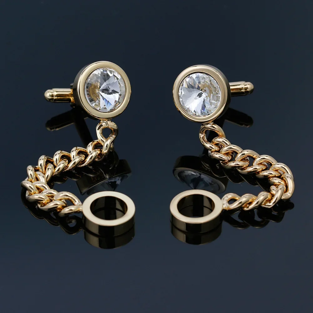 

Light Luxury Crystal Inlaid Chain Cufflinks Fashion Versatile French Shirts Couple Dating Wedding Party Formal Dress Accessories