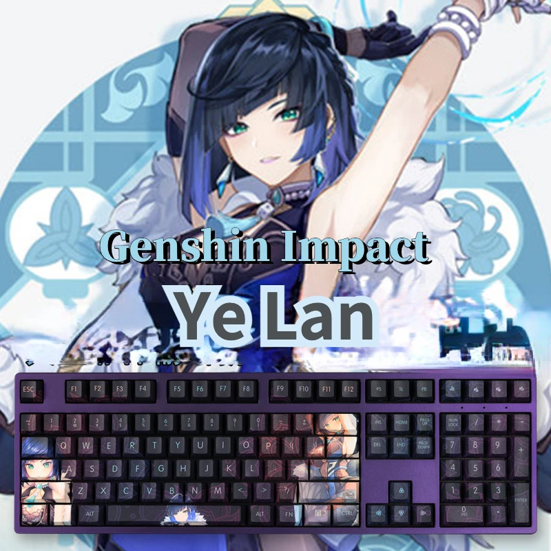 

Колпачки для клавиш Genshin Impact YeLan, колпачки для клавиш PBT Dye, колпачки для клавиш с профилем для механической клавиатуры Keychron 61/87/108, 104/108 клавиш/комплект