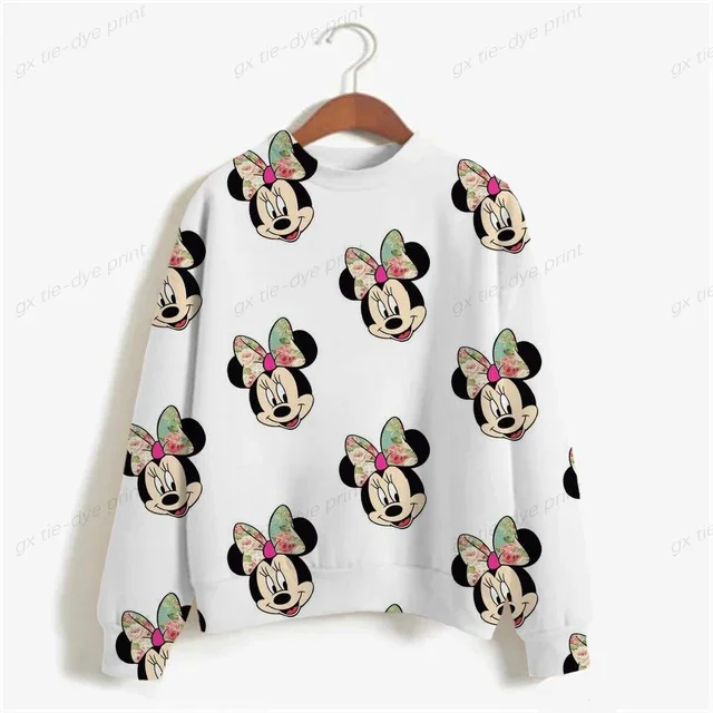 Sudadera con estampado de Minnie Mouse de Disney para mujer, suéter de cuello redondo para primavera y otoño, ropa holgada coreana, estilo retro Harajuku coreano