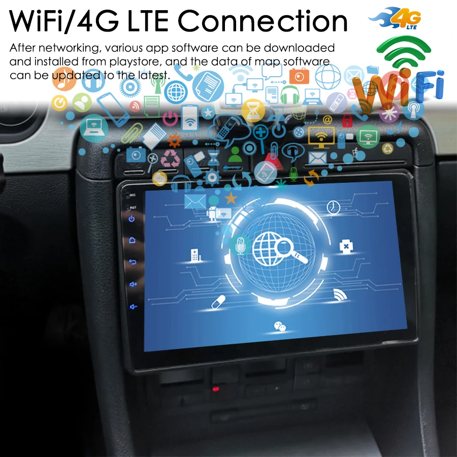 Autoradio Android 9 Pouces Pour Audi A4/S4/RS4 2002-2008 - CarPlay/Android Auto Sans Fil, 4Go+128Go, GPS, Caméra De Recul - 12