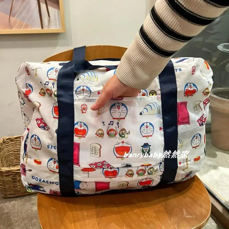 Anime Doraemon Stationery Storage Bag Large Capacity Collapsible Camping Shoulder Shopping Bag Light Clothes Packaging Travel Bag