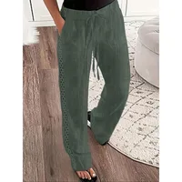 Plus Size  Women's Solid Color Side Lace Trim Pants Knit Fitted Design Moderate Thickness Fabric  All Season Wear Pants