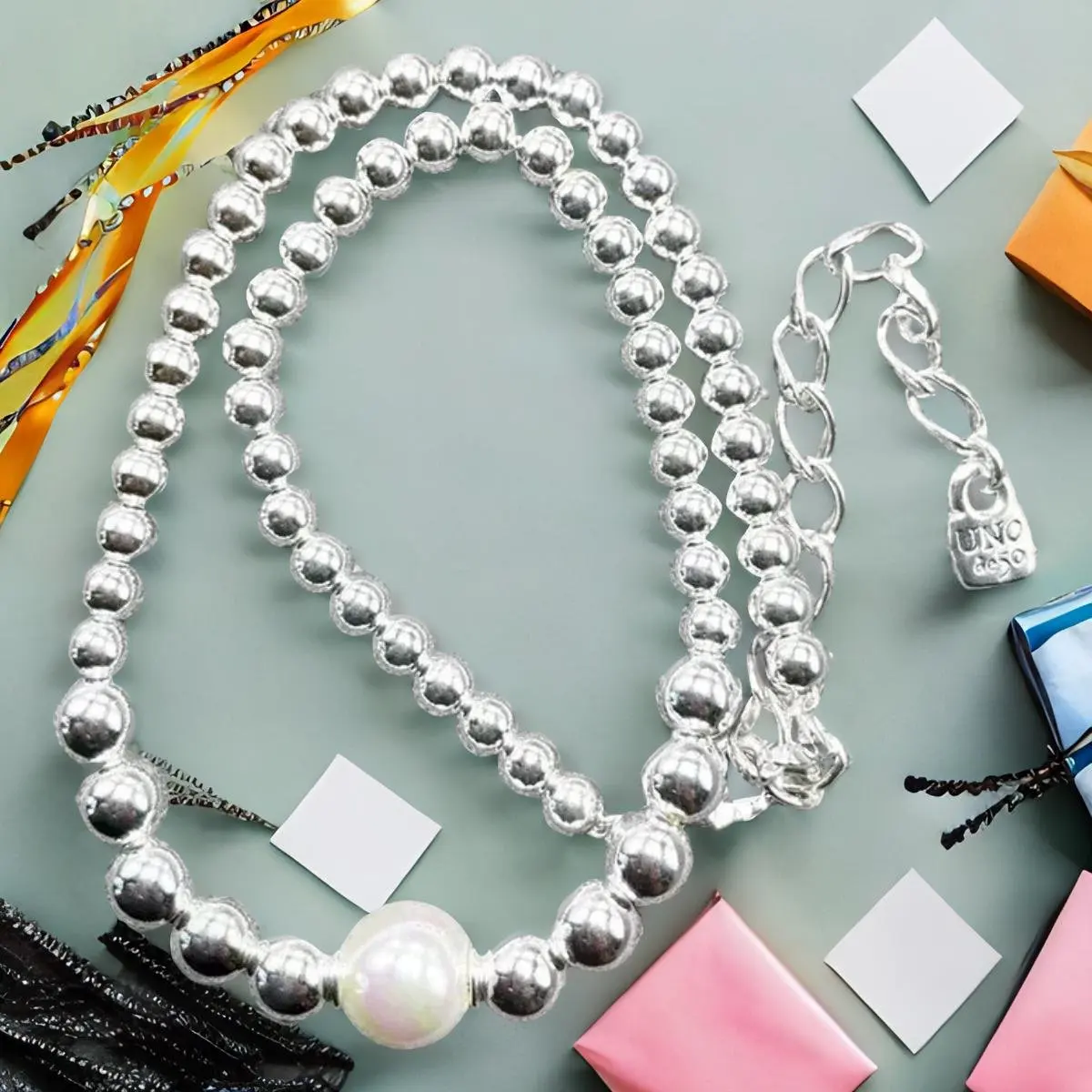 

U NOde50 2024 новый продукт, Лидер продаж, оригинальное модное Гальваническое ожерелье из серебра 925 пробы с жемчужинами, простое ювелирное изделие в подарок