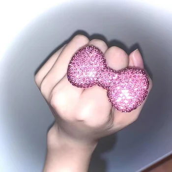 2025 Nuovo Y2K rosa lucido scintillante strass fiocco anello moda carino delicato accessorio gioielli da donna 1