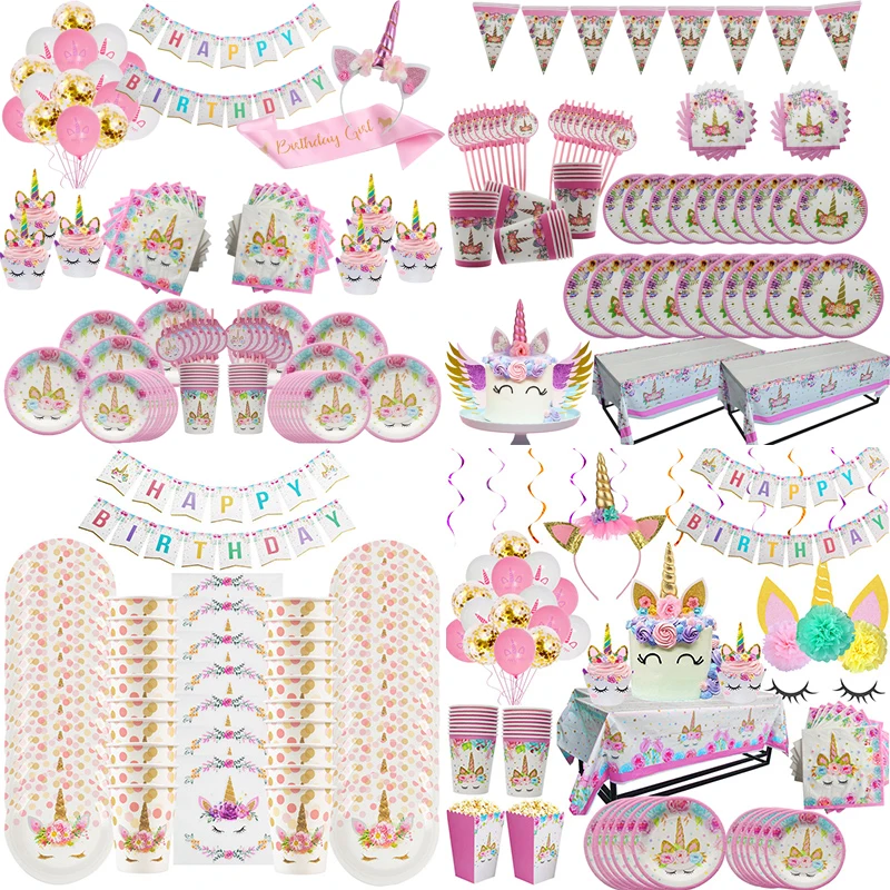 

Unicorn Decoration Birthday Party Decors Kids Unicorn Cup Plate Napkin Banner Tableware Baby Shower Girl Birthday Party Supplies