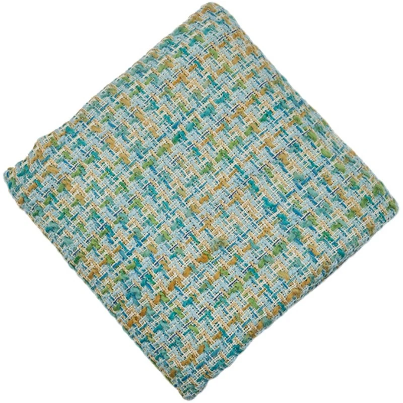 Blue Plaid Woolen Blended Woven Tweed Fabric Small Fragrant Style Clothing Jacket DIY High-end Fashion Designer Quilting Fabric