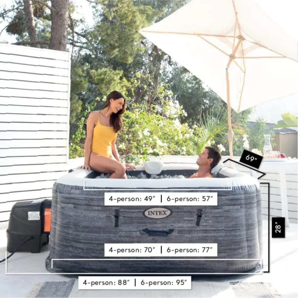 4 Person Inflatable 83" Square Outdoor Hot Tub Spa With 140 Bubble AirJets Pscina Insulated Cover & LED Color Changing Lights