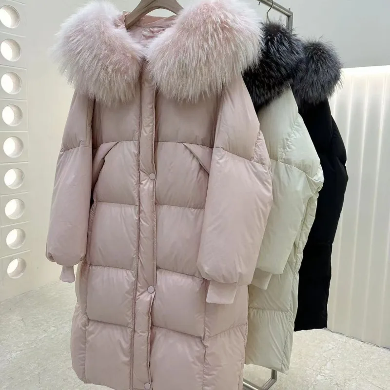 Long Down Jacket Winter Women Thickened Warm Fashionable Fur Fox Fur Collar Jacket