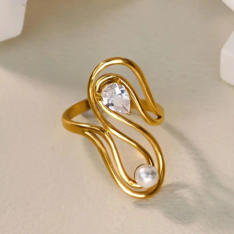 Green Zircon Pearl Swirl Rings for Women