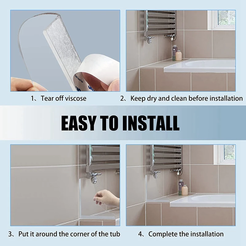 2 Pcs Bathroom Shower Splash Guard For Tub, Bathtub Water Guards, Shower Water Guard For Bathtub Shower Guards Removable, Bathtub Water Splash Guards Corner Guards To Keep Water In Shower Bath