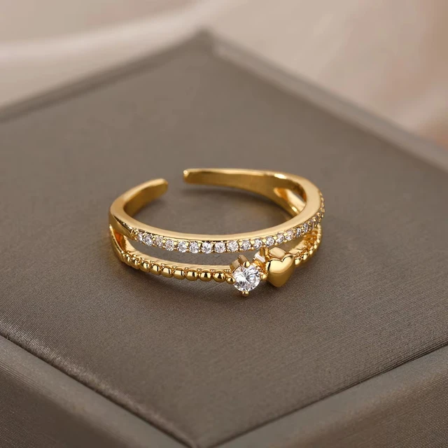 Bagues géométriques de luxe en Zircon pour femmes, en acier inoxydable, couleur or, anneau ouvert, tendance, fête de mariage, bijoux esthétiques, cadeau pour Femme