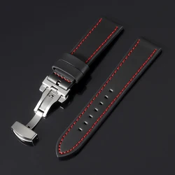 Versatile Army Sports Butterfly Buckle Watch Band - Gold buckle (Black Red)