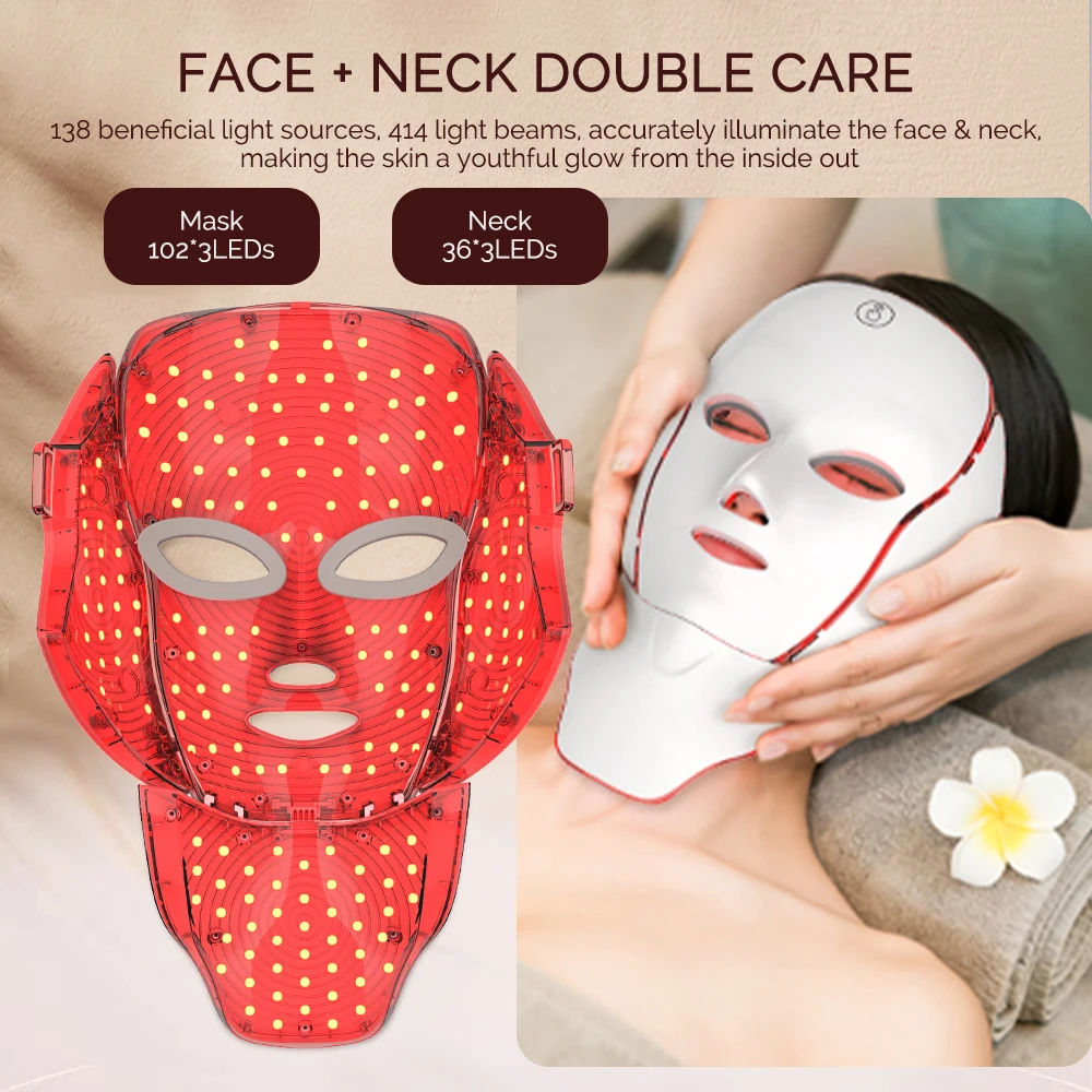 Face Neck Facial LED Mask 7 Colors Light Skin Rejuvenation Wrinkle Removal Face Beauty Mask Face Skin Care Mask Anti Acne