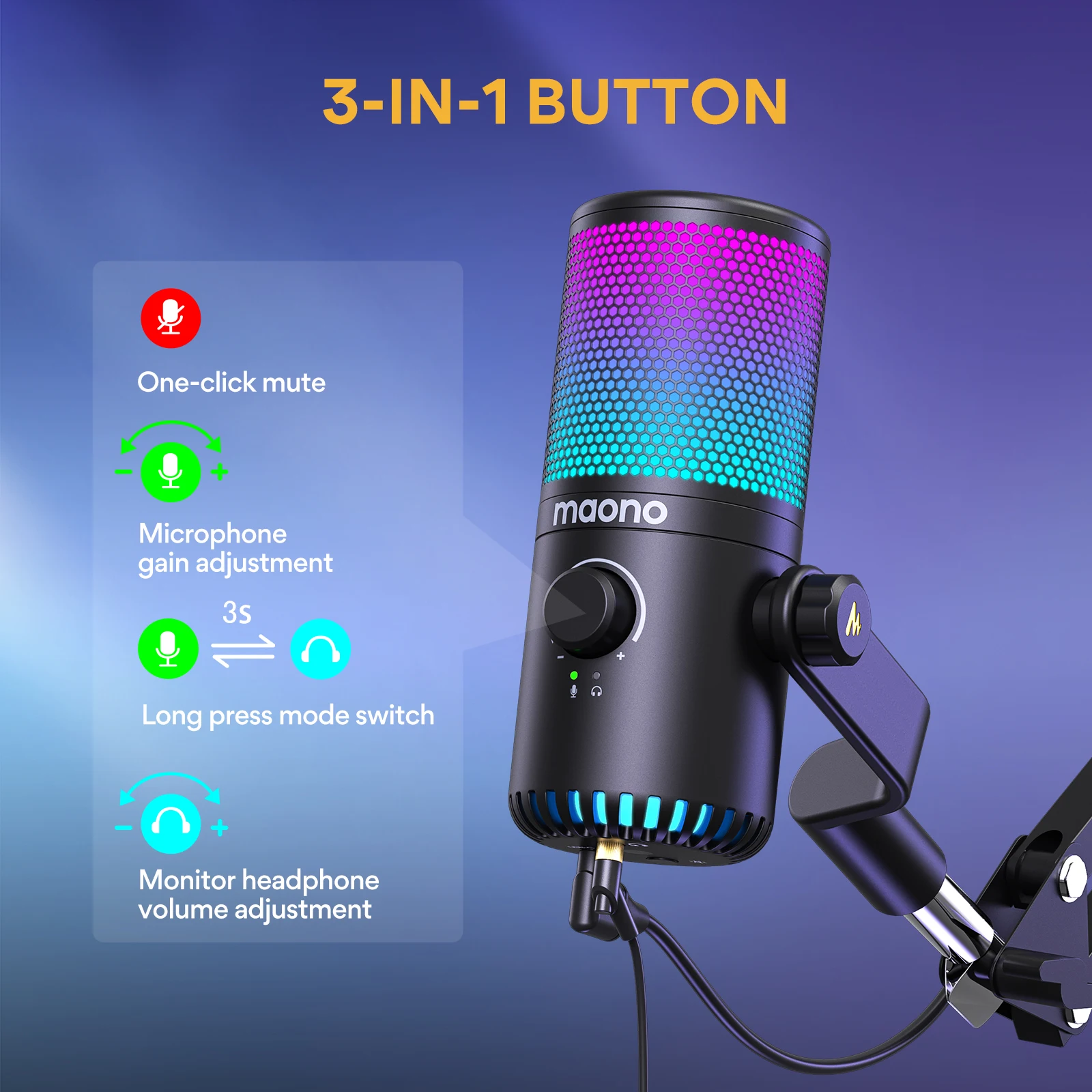 Microfono HyperX QuadCast con luci RGB ideale per streaming e podcast in  promo su