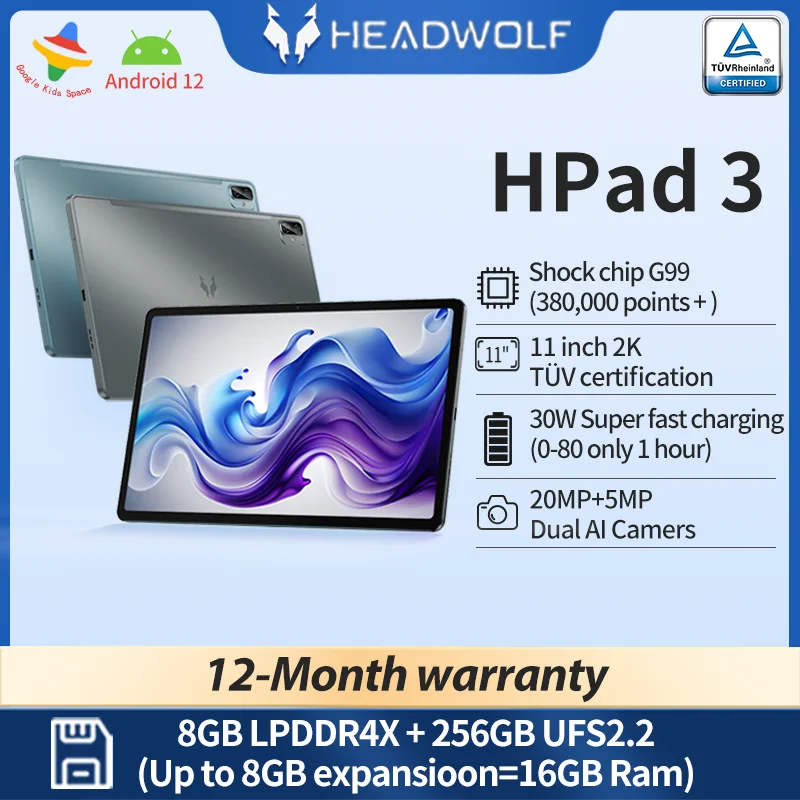 Headwolf hpad3 android 12 tablet 11 polegadas mtk g99 octa core 16gb