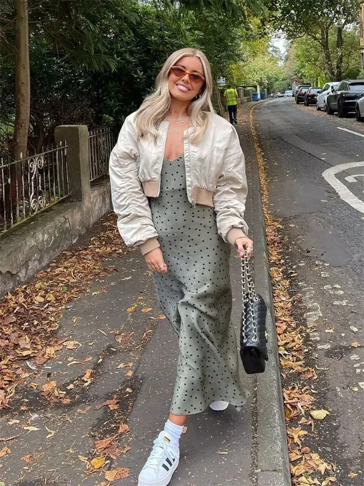 

Girls Fashion Camel Cropped Zipper Jackets 2022 Winter Woman High Street Solid Short Jacket Female Casual Loose Satin Outwear