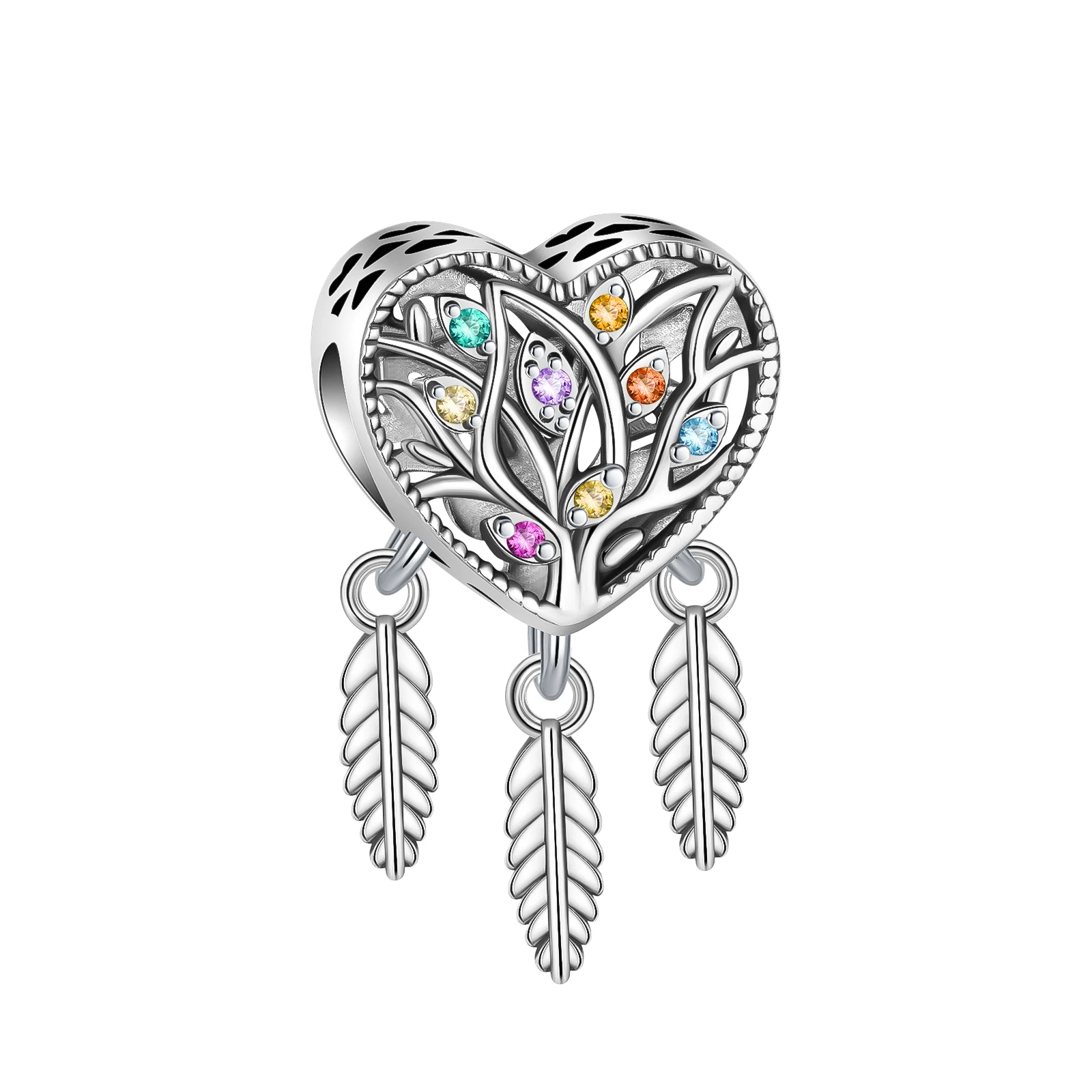 

925 Sterling Silver Love Tree Eye Feather Dreamcatcher Charm Fit Original Pandora Charms Bracelets Women DIY Jewelry Gift