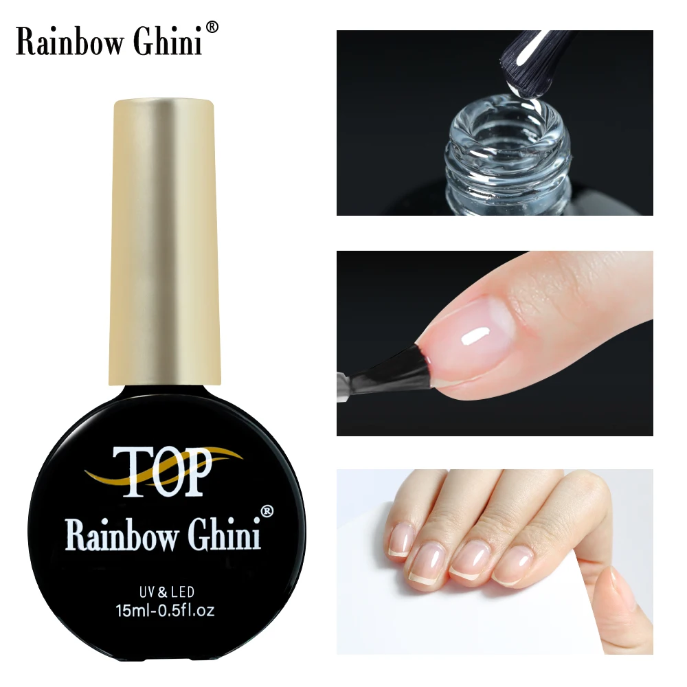 Rainbow Ghini 15ml Superbright Top Coat y Base Coat UV Gel First Nail Primer Polish without Sticky Layer No Wipe for Lamp nail polish