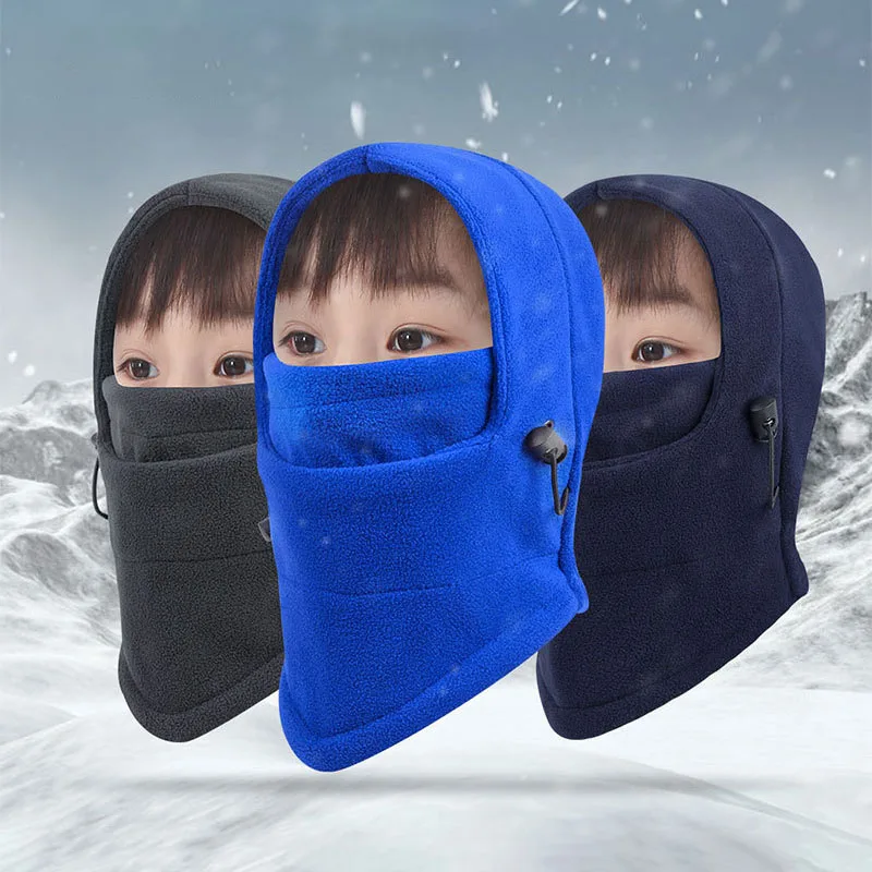 Children Winter Thermal Fleece Balaclava Hat Neck Warm Full Face Ski Mask Hood Cap For Boys Girls Outdoor Windproof Kids Beanie