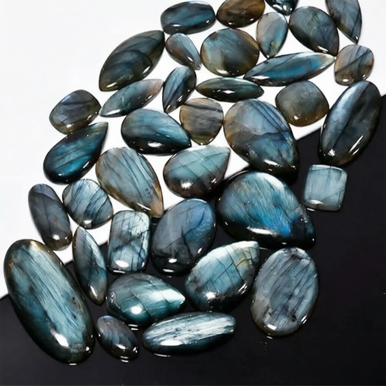 5pcs Bulk Natural Labradorite Cabochon Polished Flatback Stone DIY Making Stone Crafts Oval & Pear and Multiple Geometric Shapes