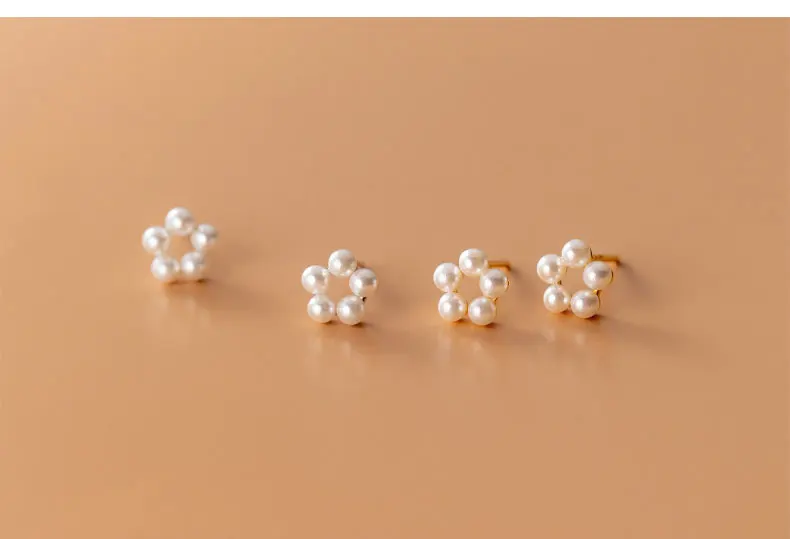 La Monada Blumen-Ohrstecker, 925er-Sterlingsilber, 925, kleine gefälschte Perlen-Silberohrringe für Frauen, Silber, durchbohrt, für Mädchen, Studenten – Detail 7
