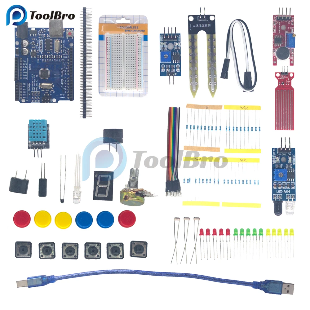 

Базовый стартовый Обучающий набор для Arduino UNO R3 Project Electronics компоненты комплекта для самостоятельной сборки без пайки