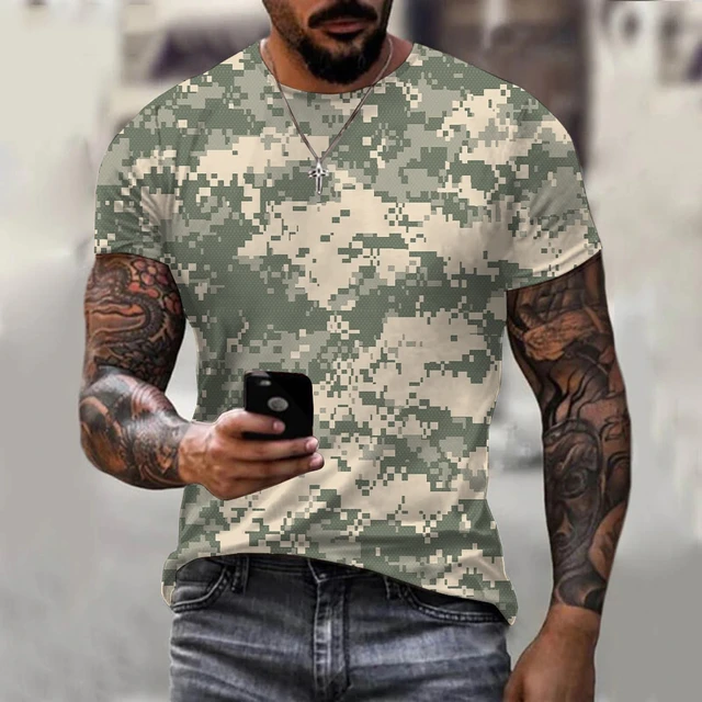 Old-style Army Camouflage Men's T-shirt Vintage Casual Outdoor Universal  Work Clothes Loose Oversized Top Short-sleeved Clothing