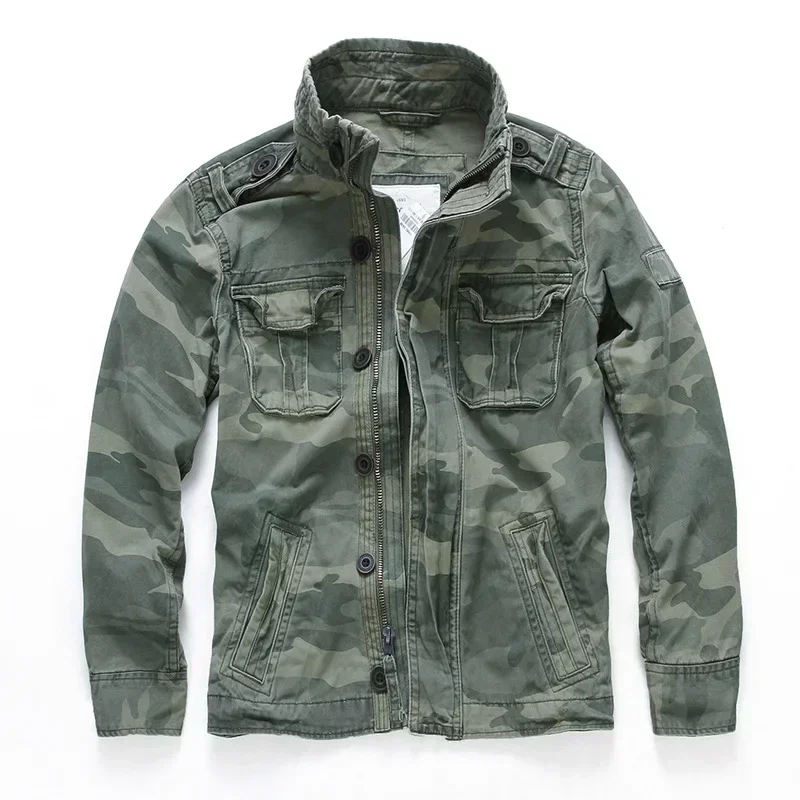 Men Military Jacket Men M65 Denim Retro Cargo Jacketes Outdoor Multi Pockets Camo Tops Field Casual Fashion Hiking Coats Uniform