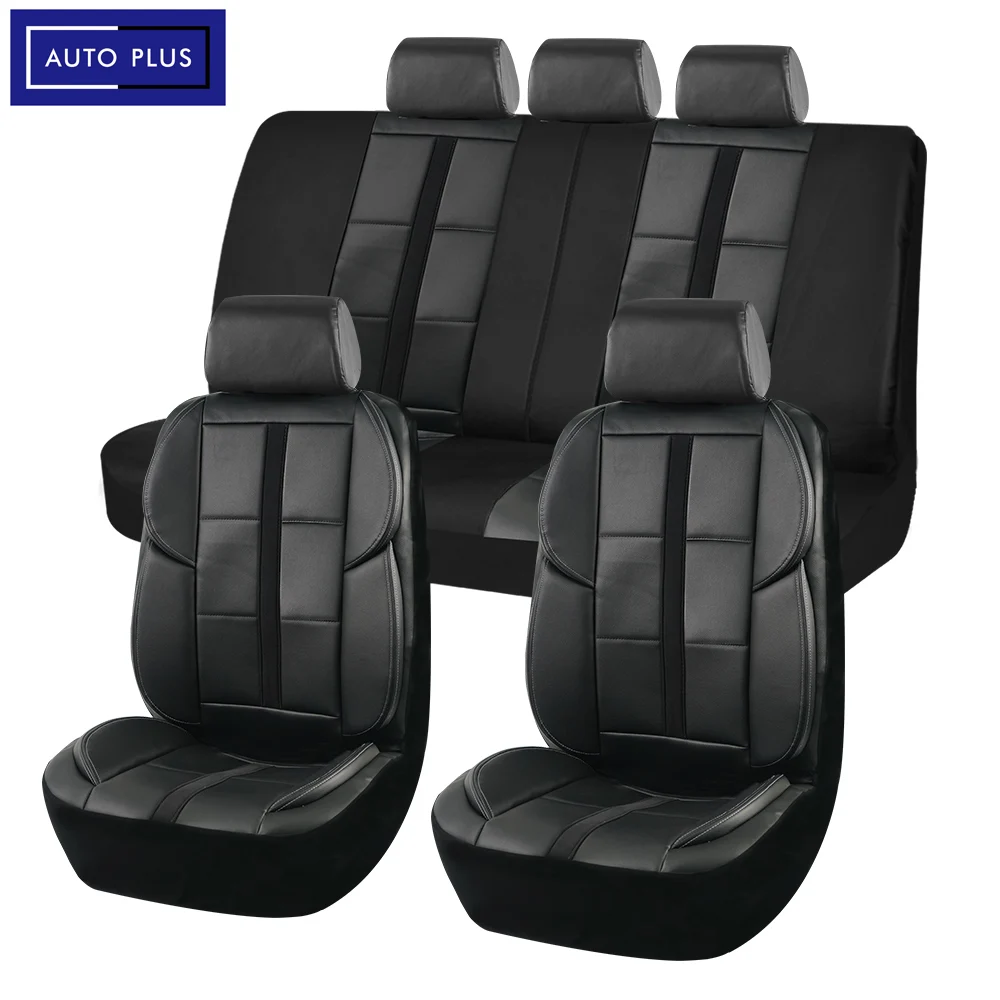 Black Panther Driver Seat Covers, PU Lederen Front Car Seat Protectors, met Lumbale Ondersteuning en Hoofdsteun Cover (2 STKS Zwart