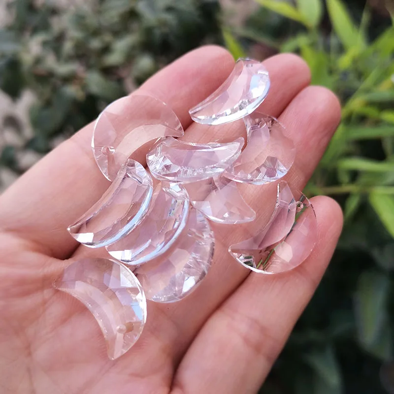 20mm Crystal Beads Moon Suncatcher 1 Hole Decoration Hanging Pendant Chandelier Prism Parts Glass Beads Chain Accessories