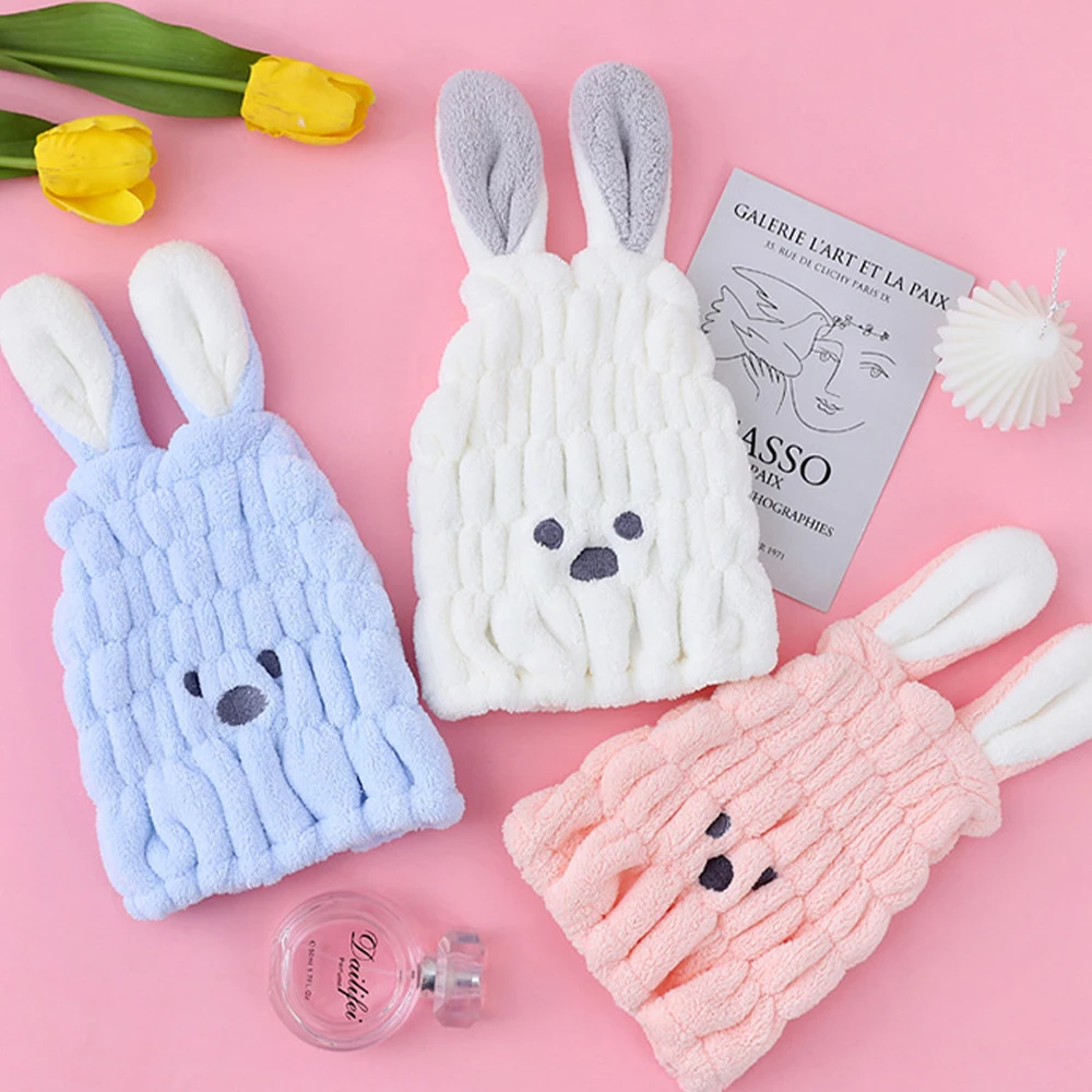 Ultra-fine fiber cartoon rabbit ear children's dry hair cap perfect combination of soft water absorption and bathroom bathing 1, dry hair cap