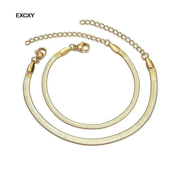 Bracelet minimaliste à chevrons couleur or, chaîne serpent plate, empilable délicat pour femmes, bijoux faits à la main, cadeaux, vente en gros